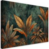 Canvas Schilderij, Tropische bladeren in oranje 