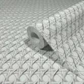 Non-woven tapet i trælook og vævet look hvid, grå trælook 