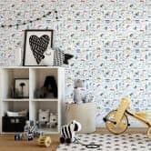 Kindertapete, Vliestapete mit Illustration Kids Walls weiß, bunt 