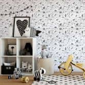 Kindertapete, Vliestapete mit Illustration Kids Walls weiß, grau  