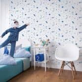 Kindertapete, Vliestapete mit Illustration Kids Walls weiß, blau 