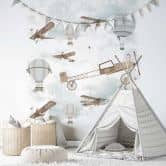 Kindertapete, Vliestapete mit Illustration Kids Walls weiß, braun  