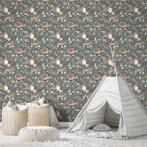 Kindertapete, Vliestapete mit Illustration Kids Walls grün, grau 