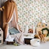Kindertapete, Vliestapete mit Illustration Kids Walls weiß, grün, beige 