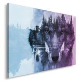 Leinwandbild, Wolf Wald Nebel lila 
