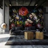 Fototapete mit Blumenmotiven, Schwarz Floral 2.70 x 2.65 m 