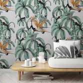 Fotobehang met apen en planten, grijs illustratie 3.40 x 2.12 m 