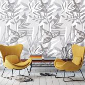 Fotobehang met Bladerenmotief, Wit grafisch 3.40 x 1.06 m 