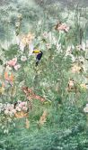 Fotobehang met motief jungle dieren en bloemen met toekan aquarel 2,7 x 1,59 m 