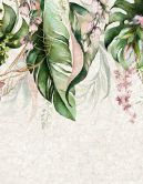 Aquarel jungle bladeren met delicate bloesems Fotobehang 3.4 x 2.65 m 