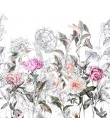 Fotobehang met motief Delicate vintage bloesems in grijs en roos 3,4 x 3,18 m 