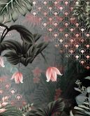 Fototapete Bildtapete Art-déco Kranich im Dschungel mit Blüten und Fächermuster 3,4 x 2,65 m 