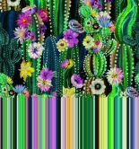 Fototapete Wandtapete mit Motiv Kaktusgarten mit bunten Blüten und Punktmuster in 3,4 x 3,18 m 