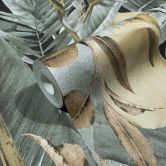 Vliestapete in Blattmotiv mit versteckten Tieren grau, braun Floral 