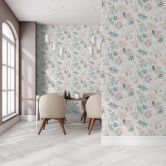 tapet, non-woven blomstertapet Flora hvid, grøn 