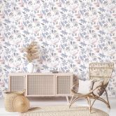 Behang, vlies bloemen behang Flora wit, paars 