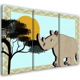 Leinwandbild 3-teilig, Rhinozeros Tiere Kinder 