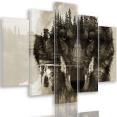 Wandbild 5-teilig, Wolf Wald Tiere Natur 