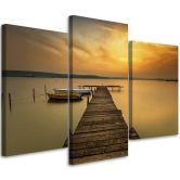Leinwandbild 3-teilig, Steg Boot See Sonnenuntergang 