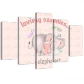 Leinwandbild 5 teilig, Rosa Elefant 