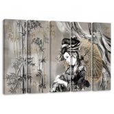 Leinwandbild 5 teilig, Geisha und Bambus 
