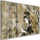 Leinwandbild 3 teilig, Geisha und Bambus 