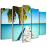 Leinwandbild 5 teilig, Tropischer Strand mit Palmen 