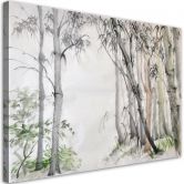 Leinwandbild, Graue Bäume Wald gemalt 