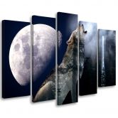 5-delige canvasprint, Wolf Nature Moon Fog 