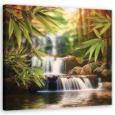 Leinwandbild Wasserfall Zen-Steine 