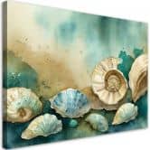 Leinwandbild, Muscheln türkis acryl 