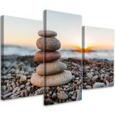 Leinwandbild 3-teilig, Stein Meer Strand Zen 