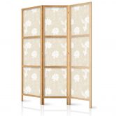 Japanischer Paravent, Raumteiler freistehend, Trennwand - Fish and Water Lilies: Sand-Beige Background 