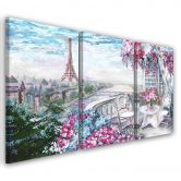 Leinwandbild 3-teilig, Paris Eiffelturm Landschaft Rosa Pastell 