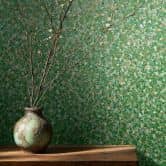 non-woven wallpaper with small shiny leaves green plain by Harald Glööckler 