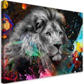 Canvas schilderij, leeuw op kleurrijke achtergrond 