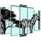 Leinwandbild 5 teilig, Zebra Safari Blau 