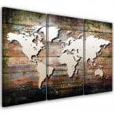 Leinwandbild 3-teilig, Weltkarte Vintage Shabby Chic 