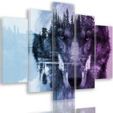 Wandbild 5-teilig, Wald Wolf Tiere Natur 