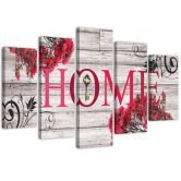 Leinwandbild 5 teilig, Home Holz Retro Rot 