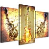 Leinwandbild 3-teilig, Abstrakte Gitarre Feuer 