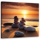 Leinwandbild Sonnenuntergang Zen-Steine 