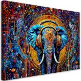 Canvas Schilderij, Olifant in koptelefoon abstractie 