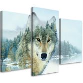 Leinwandbild 3-teilig, Wolf Wald Berge Natur 