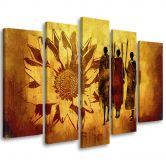 Leinwandbild 5 teilig, Afrika Sonnenblumen Gelb 