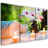 Leinwandbild 3-teilig, Handtuch Blumen Kerzen 