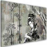 Leinwandbild 3 teilig, Geisha und Bambus 