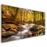 Leinwandbild 3-teilig, Herbstwald Bergbach 