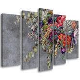 Canvas print 5 stuks, boeket bloemen 