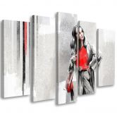 5-delige canvasprint, een vrouw in een jas 